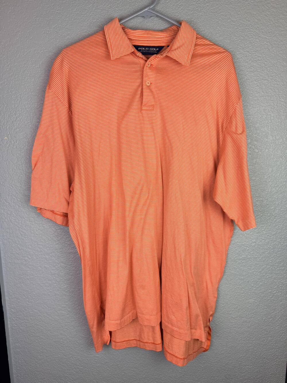 Polo Golf Ralph Lauren Polo Shirt Mens XL Orange Striped Pima Cotton Golf Knit